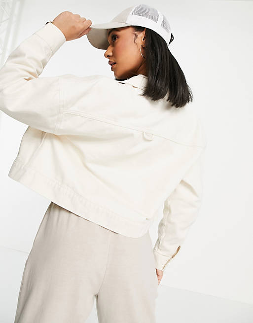 Women NA-KD organic cotton cropped denim jacket in ecru 