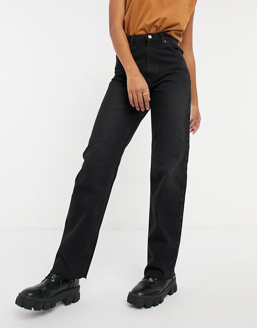 NA-KD organic cotton high waist straight leg jeans in washed black