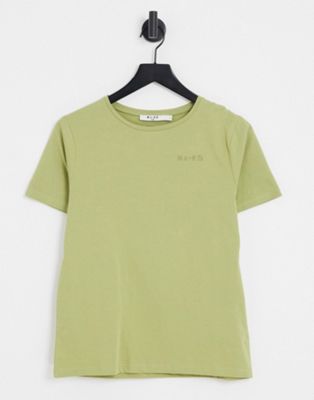 NA-KD cotton logo print t-shirt in sage green - LGREEN