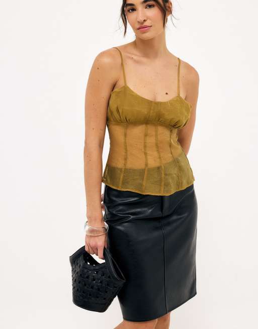 NA-KD Organza corset top in green, 3 of 5