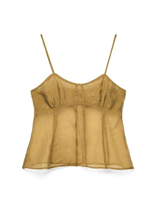 NA-KD Organza corset top in green, 4 of 5