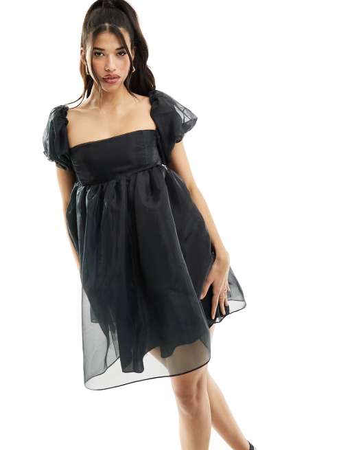 NA-KD organza full skirt mini dress in black, 2 of 4