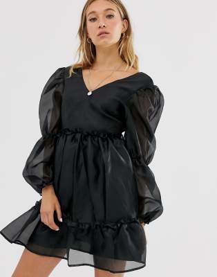 black mini smock dress