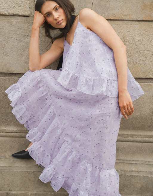 NA-KD Organza v neck volume maxi dress in all over print, 3 of 5
