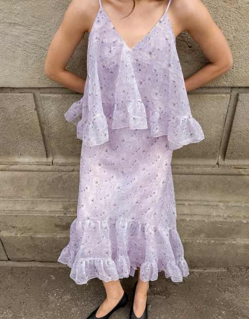 NA-KD Organza v neck volume maxi dress in all over print, 5 of 5