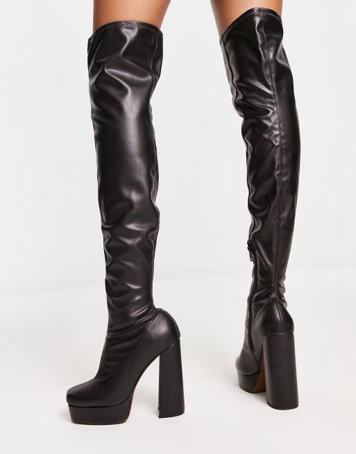 NA KD over the knee 70 s platform boots in black ASOS