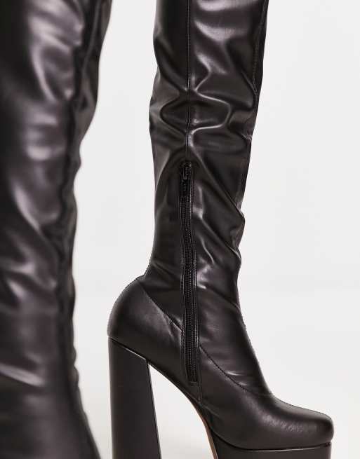 NA-KD Over-the-knee 70s Platform Boots In Black ASOS, 52% OFF