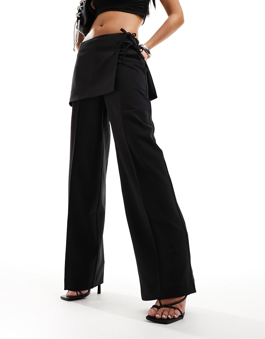 NA-KD overlapped detail trousers in black