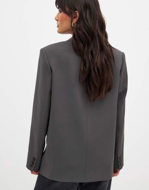 NA-KD Oversize-Blazer mit doppelter Knopfleiste in Grau, 3 von 5