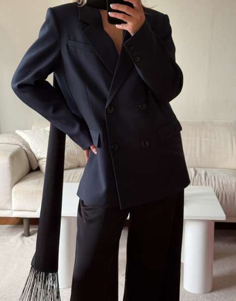 NA-KD Oversize-Blazer mit doppelter Knopfleiste in Marineblau - view 1