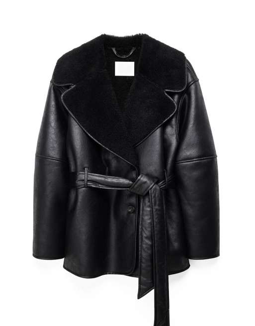 NA-KD Oversize-Bonded-Jacke mit Gürtel in Schwarz, 5 von 5