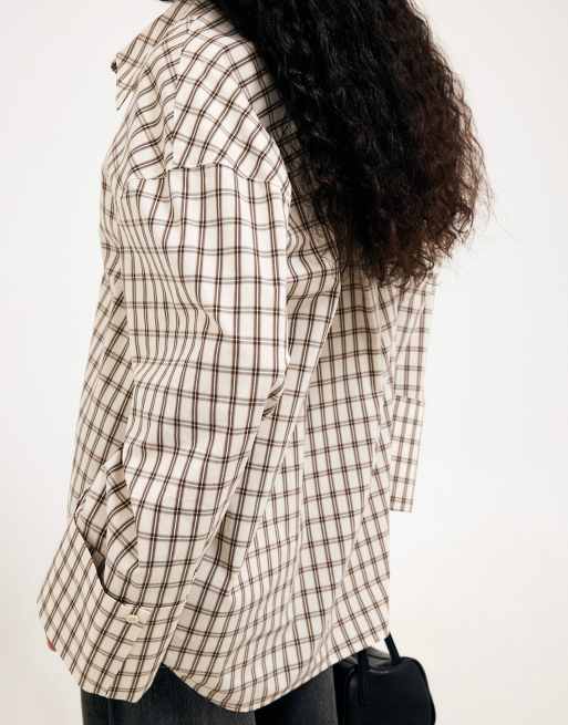 NA-KD Oversize-Hemd mit Manschetten-Detail aus Baumwolle in Creme kariert, 2 von 5