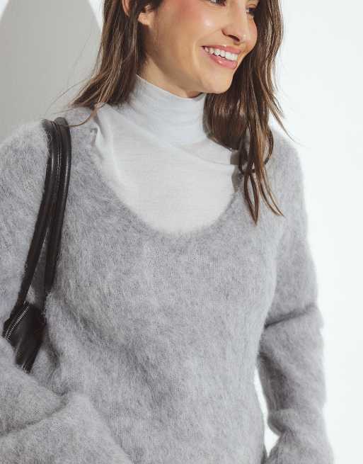 NA-KD Oversize-Strickpullover mit U-Ausschnitt in Hellgrau, 2 von 5