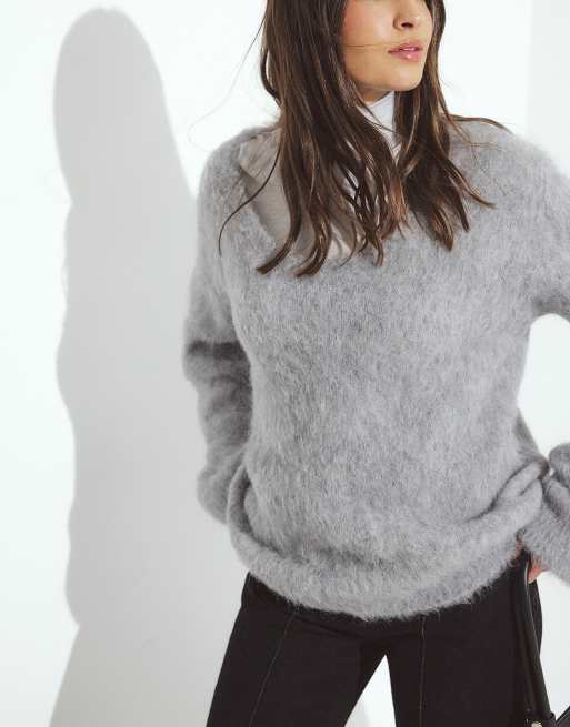 NA-KD Oversize-Strickpullover mit U-Ausschnitt in Hellgrau, 4 von 5