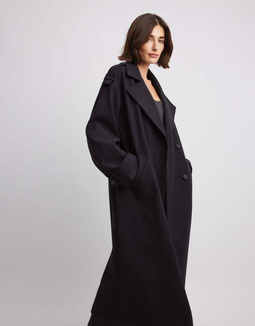 Trenchcoat Schwarze Mantel Lang Damen NA-KD – Oversize-Trenchcoat