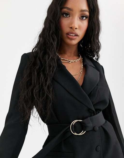 open lace back dress Zareen Floral Belted Blazer Mini Dress