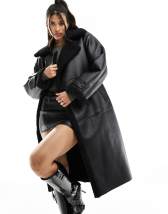 ASOS DESIGN Curve satin dad coat in black | ASOS