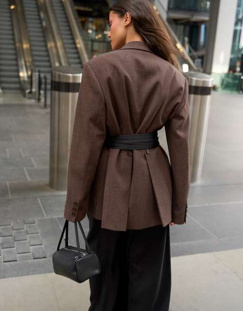 NA-KD Oversized button back detail blazer in brown - view 1