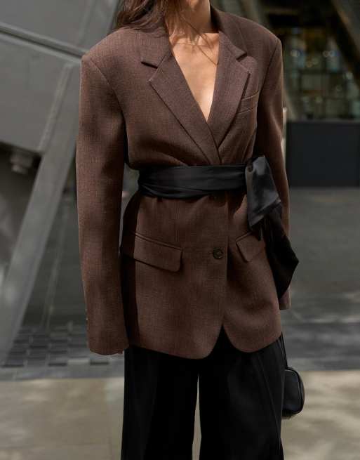 NA-KD Oversized button back detail blazer in brown, 2 of 5