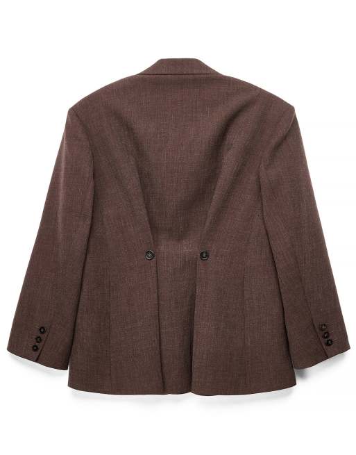 NA-KD Oversized button back detail blazer in brown, 4 of 5