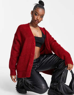 NA-KD oversized cardigan in burgundy  - ASOS Price Checker