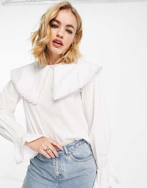 NA-KD oversized collar blouse in white | ASOS