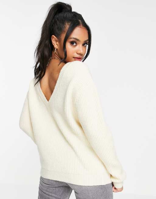 Deep v back on sale sweater