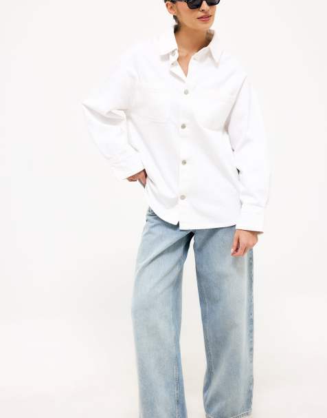 NA-KD Oversized denim shirt in white - view 1