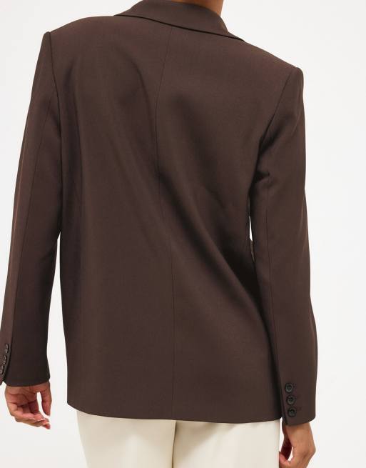 NA-KD Oversized double breasted blazer in dark brown, 3 of 5
