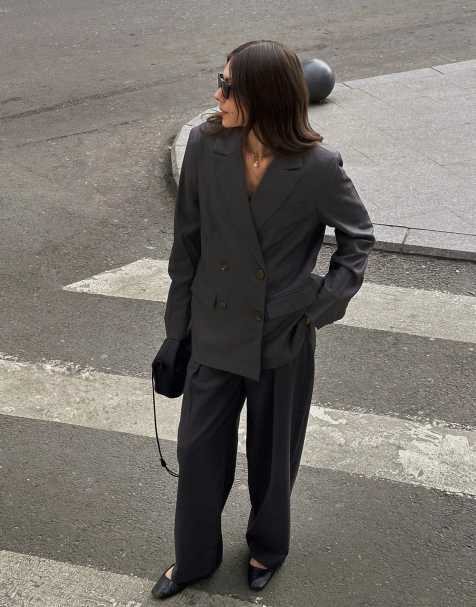NA-KD Oversized double breasted blazer in grey - view 1