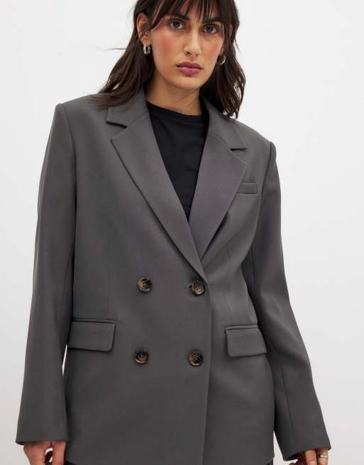 NA-KD Oversized double breasted blazer in grey, 2 of 5