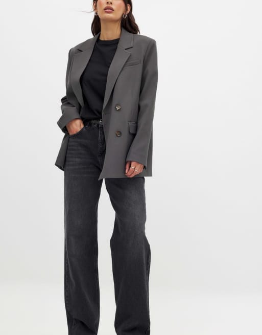 NA-KD Oversized double breasted blazer in grey, 4 of 5
