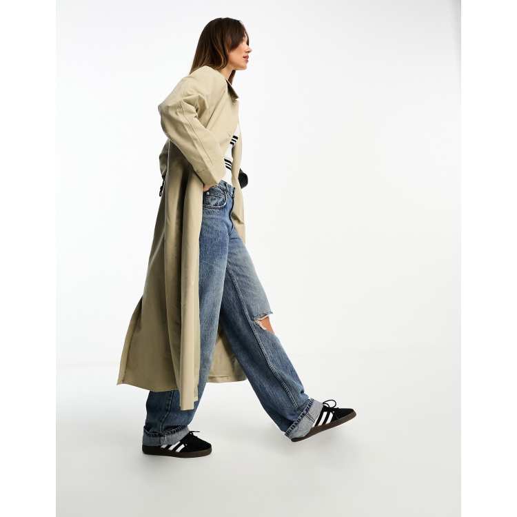 NA-KD oversized dropped shoulder trench coat in khaki