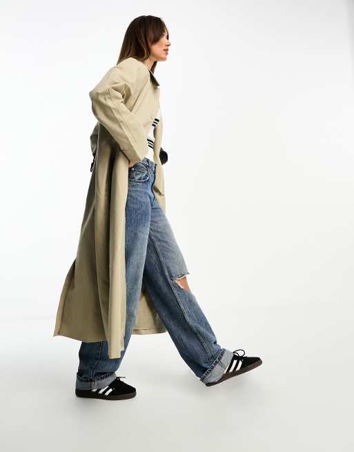 NA-KD oversized dropped shoulder trench coat in khaki