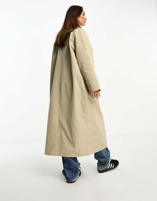 NA-KD oversized dropped shoulder trench coat in khaki