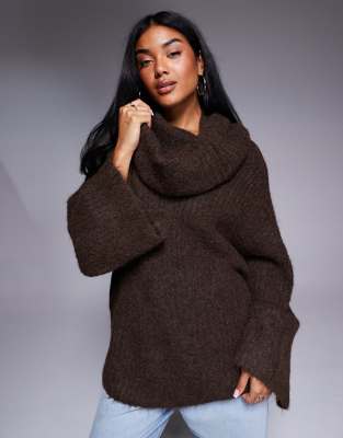 NA-KD NA-KD oversized exaggerated neck jumper in plum-Purple