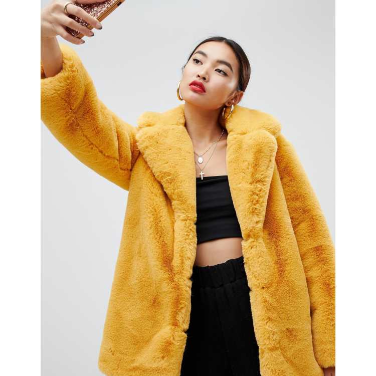 Faux fur shop coat mustard