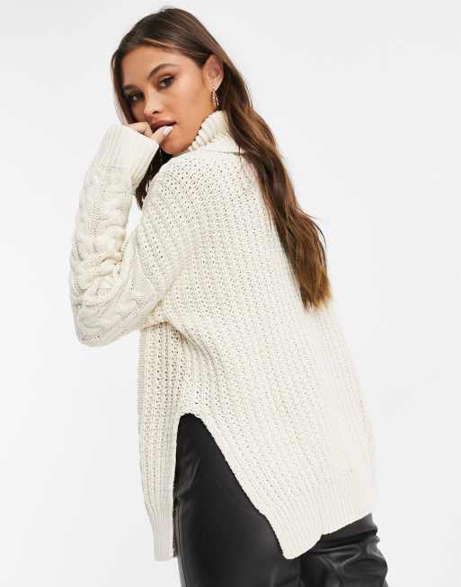 NA-KD chunky cable knitted jumper in white