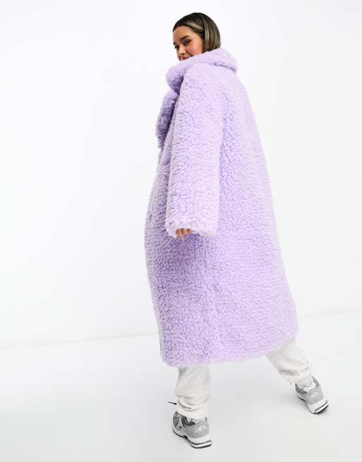 NA-KD - Oversized jas van teddy bont in lila, 2 van 4