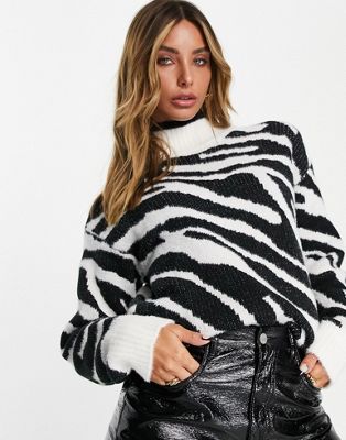 NA-KD oversized knitted jumper in zebra print