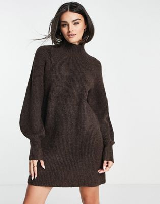 NA-KD oversized knitted polo mini dress in brown | ASOS