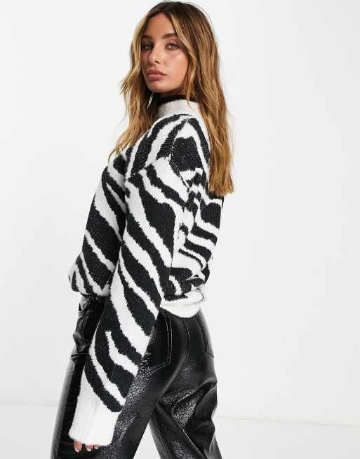 NA-KD oversized knitted sweater in zebra print | ASOS