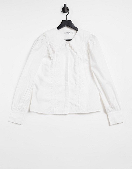 NA-KD oversized lace collar shirt in white