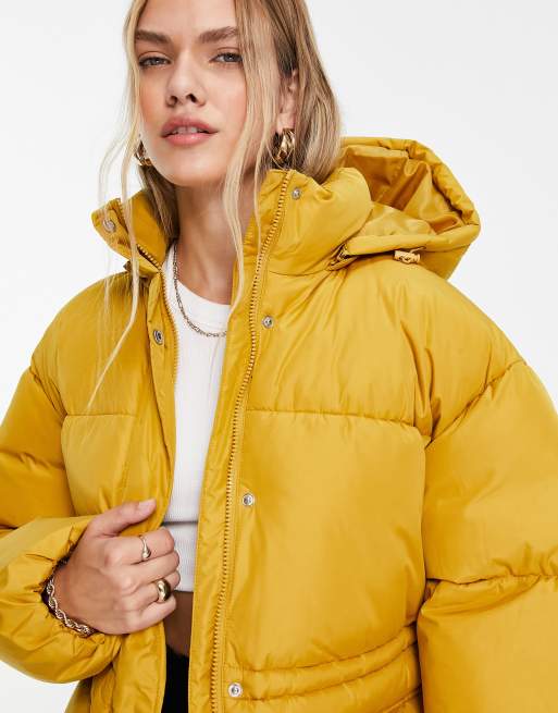 Mustard hooded hot sale puffer jacket