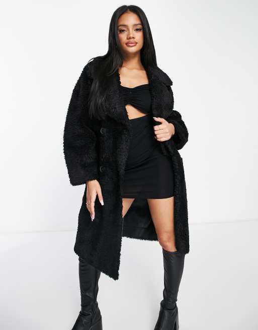 NA-KD - Oversized plysfrakke i sort