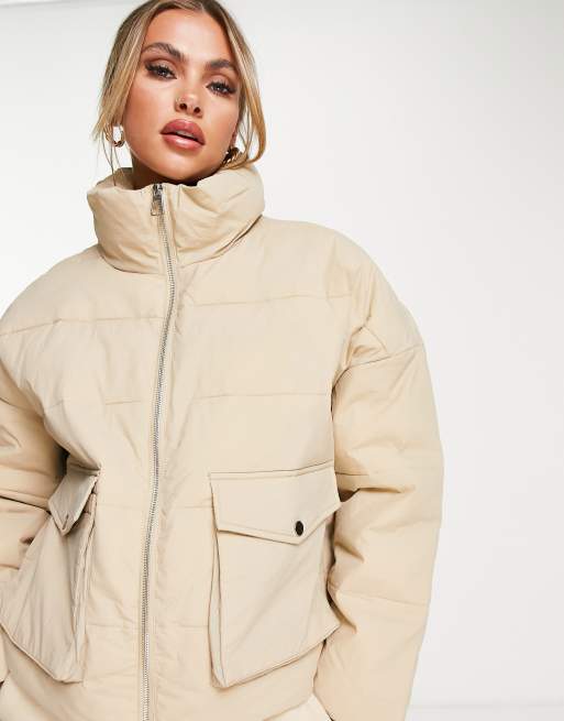 NA KD oversized pocket jacket in beige