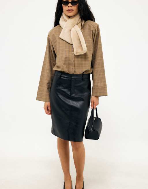 NA-KD Oversized shoulder pad shirt in beige check, 3 of 5
