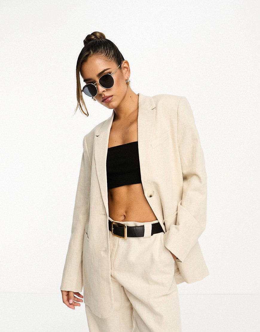 NA-KD oversized tailored blazer in beige - part of a set-Neutral