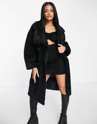 asos black teddy coat