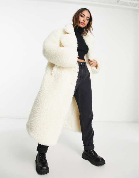 Asos black teddy coat sale